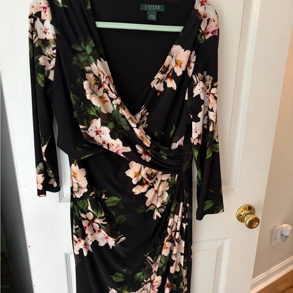 Ralph Lauren Black Floral Long-Sleeve Wrap Dress